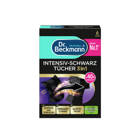 Dr. Beckmann Intensive Black juodas spalvas ir pluoštą atnaujinančios servetėlės 6vnt